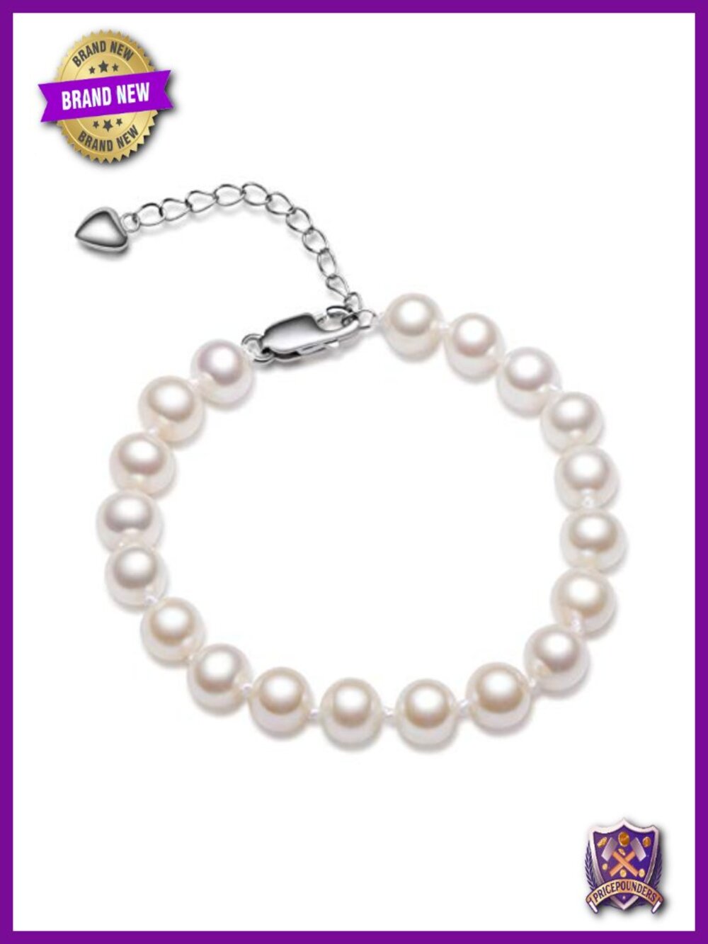 925 Sterling Silver Pearl Bracelet White Freshwater Cultured Round Pearls Gift